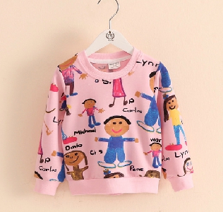 Детски цветни тениски - бяла и розова за момичета, с дълги ръкави