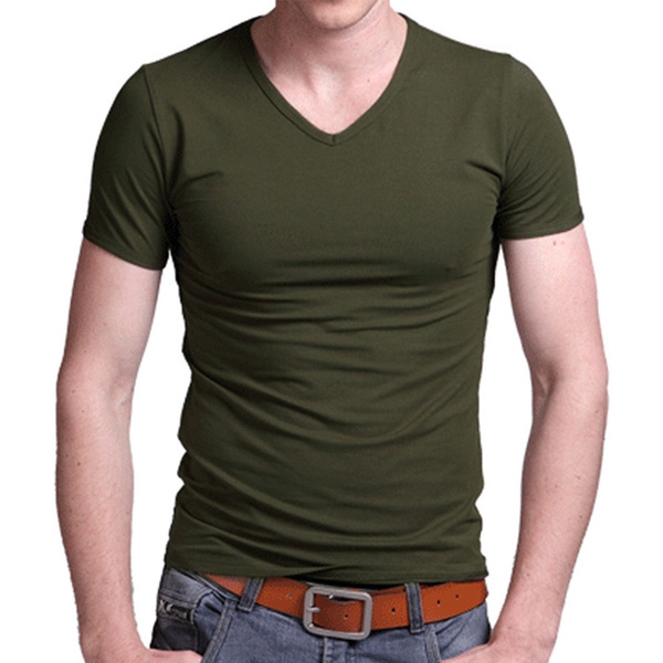 Мъжки летни тениски с V - образни деколтета - жълт, син, оранжев, зелен