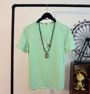 Мъжка памучна лятна тениска - стилна в няколко свежи модела - бял, розов, жълт, зелен и син - подходяща за младежи