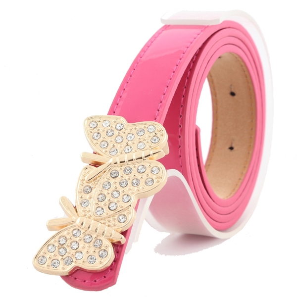 Дамски колан с гладка катарама "пеперуда"  в няколко цвята - лилав, кафяв, бял, розов, червен, жълт и черен