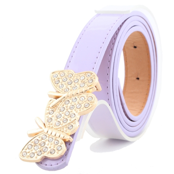 Дамски колан с гладка катарама "пеперуда"  в няколко цвята - лилав, кафяв, бял, розов, червен, жълт и черен