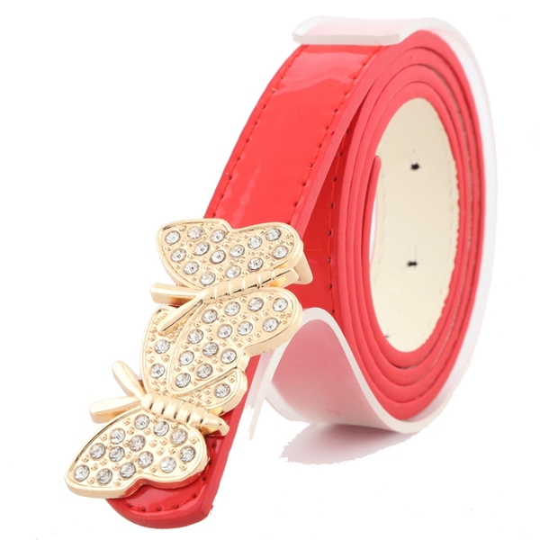 Дамски колан с гладка катарама "пеперуда"  в няколко цвята - лилав, кафяв, бял, розов, червен, жълт и черен