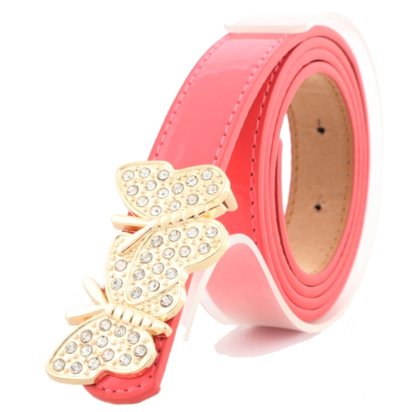 Дамски колан с гладка катарама "пеперуда"  в няколко цвята - лилав, кафяв, бял, розов, червен, жълт и черен