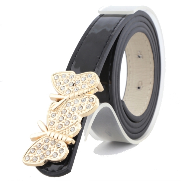 Дамски колан с гладка катарама "пеперуда"  в няколко цвята - лилав, кафяв, бял, розов, червен, жълт и черен