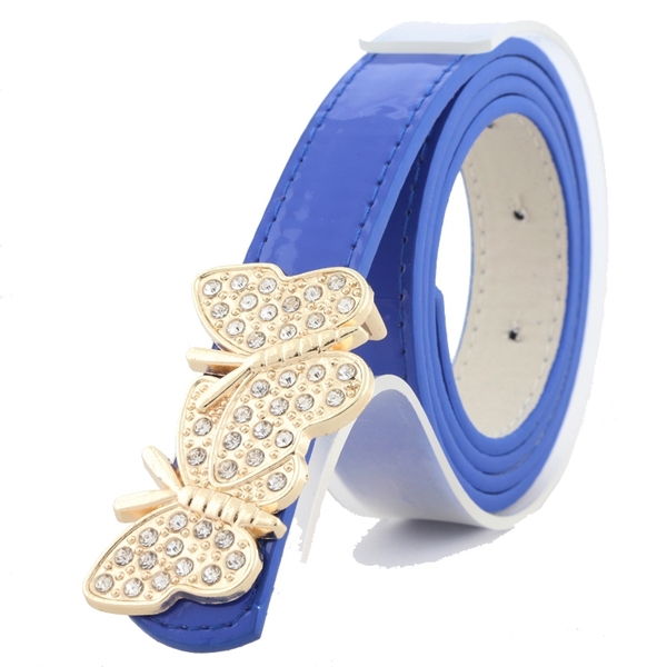 Дамски колан с гладка катарама "пеперуда"  в няколко цвята - лилав, кафяв, бял, розов, червен, жълт и черен