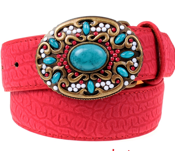 Ζώνες από από συνθετικό δέρμα  και πόρπη πέτρες και χάντρες - κόκκινο, μπλε, μαύρο, μοβ, ροζ, πορτοκαλί