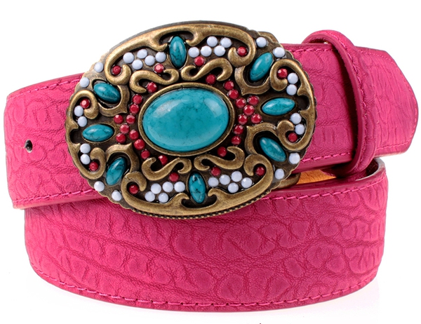 Ζώνες από από συνθετικό δέρμα  και πόρπη πέτρες και χάντρες - κόκκινο, μπλε, μαύρο, μοβ, ροζ, πορτοκαλί