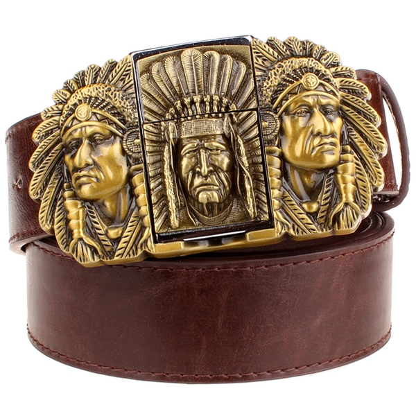 Ανδρών δερμάτινη ζώνη σε τρία χρώματα με μια πόρπη από γαλβανισμένο ατσάλι και αφαιρούμενο ελαφρύτερα