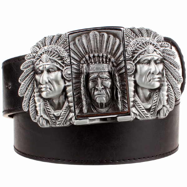 Ανδρών δερμάτινη ζώνη σε τρία χρώματα με μια πόρπη από γαλβανισμένο ατσάλι και αφαιρούμενο ελαφρύτερα