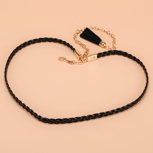 Λεπτή ζώνη με αλυσίδα σε διάφορα μοντέλα - καφέ, λευκό και μαύρο