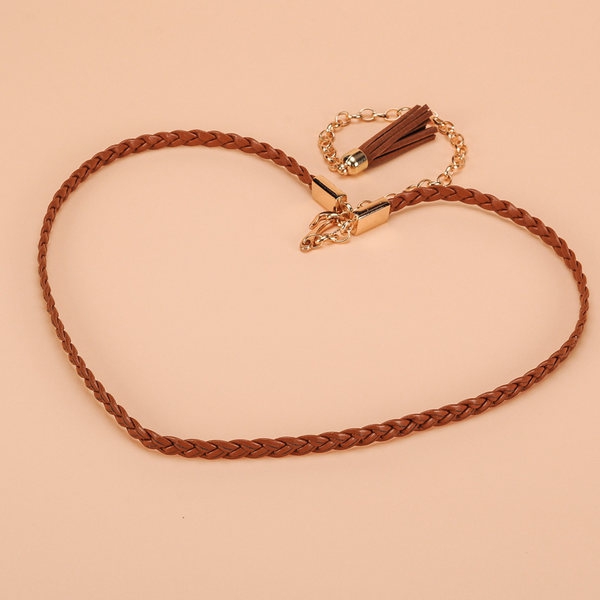 Λεπτή ζώνη με αλυσίδα σε διάφορα μοντέλα - καφέ, λευκό και μαύρο