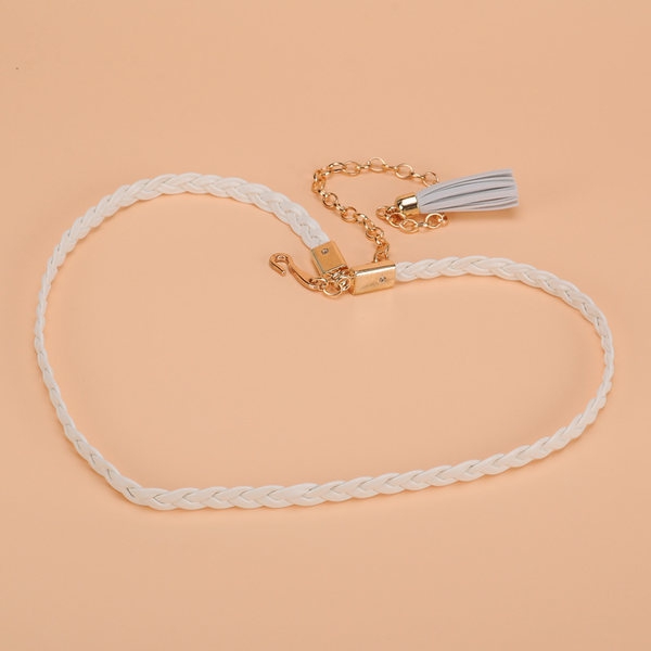 Λεπτή ζώνη με αλυσίδα σε διάφορα μοντέλα - καφέ, λευκό και μαύρο