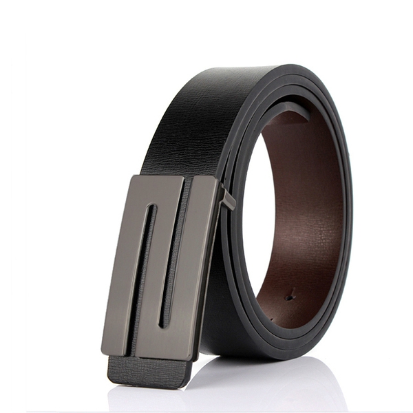 Ανδρών δερμάτινη μαύρη ζώνη με διαφορετικό χρώμα ομαλή πόρπες - μοντέλο μόδας