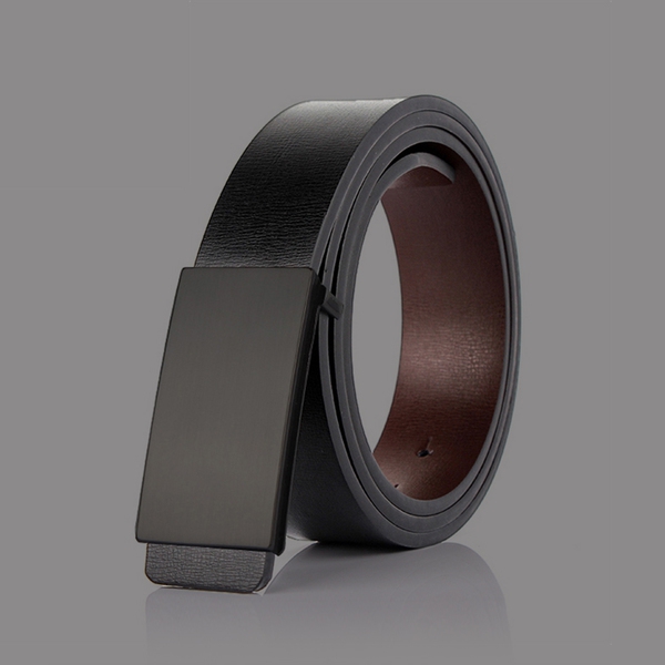 Ανδρών δερμάτινη μαύρη ζώνη με διαφορετικό χρώμα ομαλή πόρπες - μοντέλο μόδας