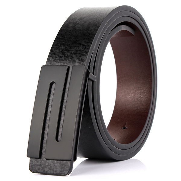 Ανδρών δερμάτινη μαύρη ζώνη με διαφορετικό χρώμα ομαλή πόρπες - μοντέλο μόδας