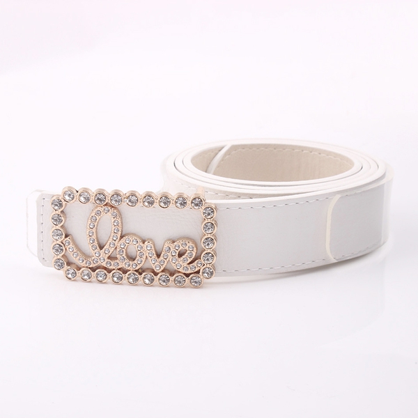 Δερμάτινη ζώνη με διακόσμηση πόρπη και ομαλή "Love" - μπλε, κίτρινο, μαύρο, κόκκινο, λευκό, ροζ και μοβ