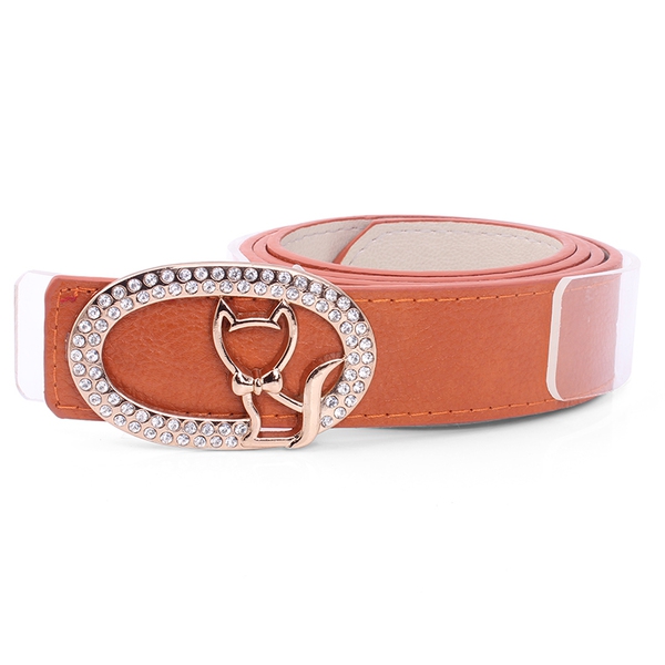 Δερμάτινη ζώνη faux σε διάφορα χρώματα - μαύρο, κίτρινο, κόκκινο - με λεία πόρπη "γατάκι"