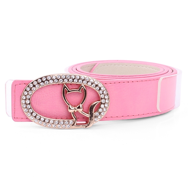 Δερμάτινη ζώνη faux σε διάφορα χρώματα - μαύρο, κίτρινο, κόκκινο - με λεία πόρπη "γατάκι"