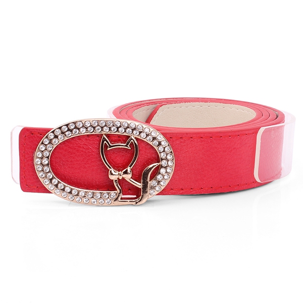 Δερμάτινη ζώνη faux σε διάφορα χρώματα - μαύρο, κίτρινο, κόκκινο - με λεία πόρπη "γατάκι"