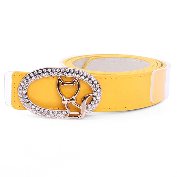 Δερμάτινη ζώνη faux σε διάφορα χρώματα - μαύρο, κίτρινο, κόκκινο - με λεία πόρπη "γατάκι"