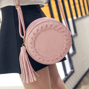 Дамска кръгла чанта  в четири цвята - сива, черна,  винена и розова