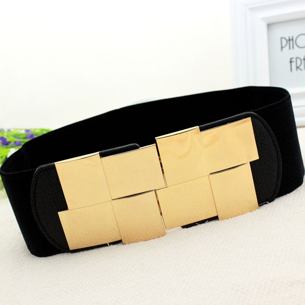 Γυναικεία φαρδιά ελαστική ζώνη με έναν τύπο πόρπη «γεωμετρικά σχήματα» - μαύρο, κόκκινο, γκρι