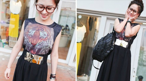 Γυναικεία φαρδιά ελαστική ζώνη με έναν τύπο πόρπη «γεωμετρικά σχήματα» - μαύρο, κόκκινο, γκρι