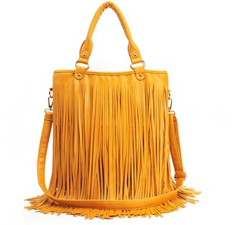 Τσάντα με κρόσια σε τέσσερα χρώματα - μαύρο-άσπρο, μπεζ και πορτοκαλί