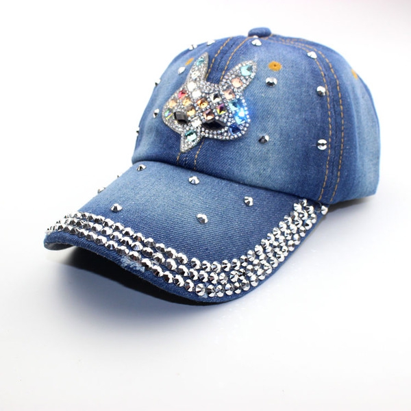 Дамски дънкови шапки с козирка и различни надписи с кристали - стил Ърбан