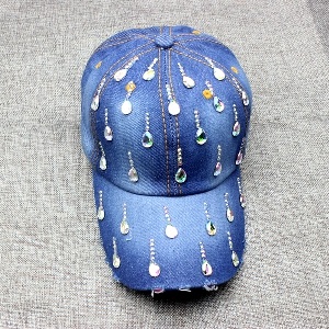 Дамски дънкови шапки с козирка и различни надписи с кристали - стил Ърбан