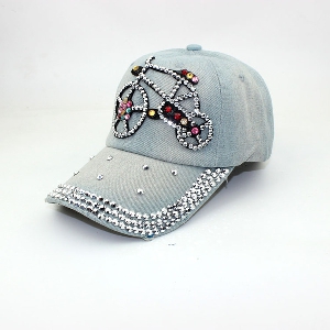 Дамски дънкови шапки с козирка и различни надписи с кристали - стил Ърбан