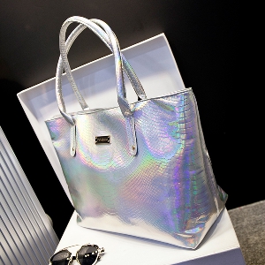 Дамска блестяща чанта с многоцветни отенъци в сиво, златисто и синьо