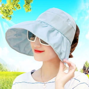 Οι γυναίκες το καλοκαίρι καπέλα με μεγάλη τέντες - αναδίπλωση σε διάφορα χρώματα