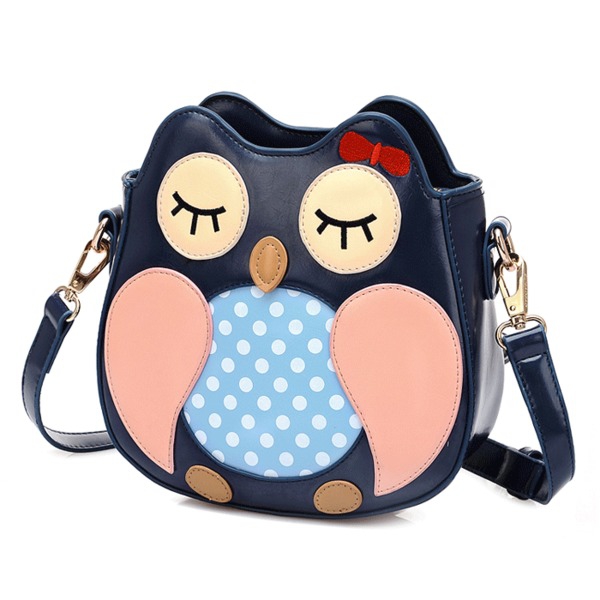 Τσάντα - χρωματιστά κουκουβάγια - μαύρο, ροζ, μπεζ και μπλε