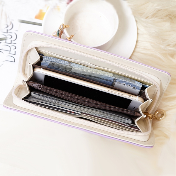 Дамски портфейл в зелен,лилав,розов и черен цвят