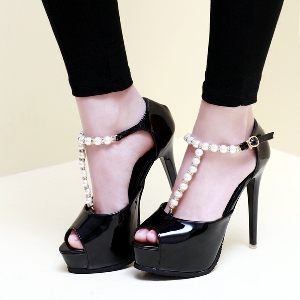 Дамски сандали лачени с перли: Бели и Черни