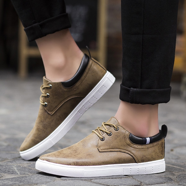 Мъжки пролетни обувки от изкуствена кожа - 6 модела - черни, сиви, бели и кафяви