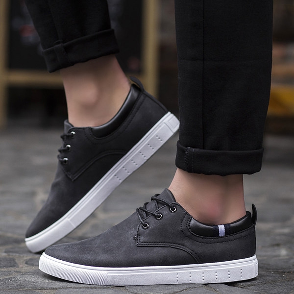 Мъжки пролетни обувки от изкуствена кожа - 6 модела - черни, сиви, бели и кафяви