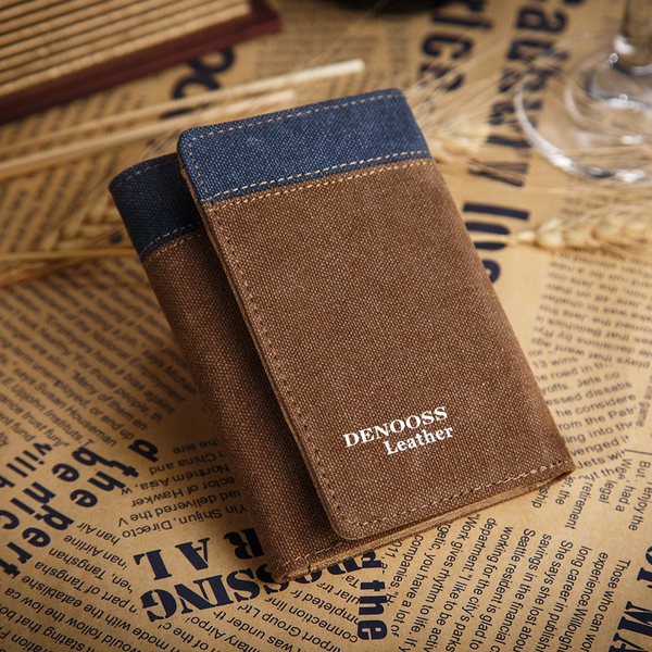 Πορτοφόλι των ανδρών από το υλικό denim - μπλε και καφέ