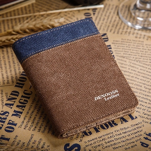 Πορτοφόλι των ανδρών από το υλικό denim - μπλε και καφέ
