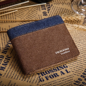 Мъжки портфейл изработен от деним материал - в син и кафяв цвят