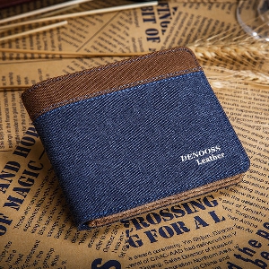 Мъжки портфейл изработен от деним материал - в син и кафяв цвят