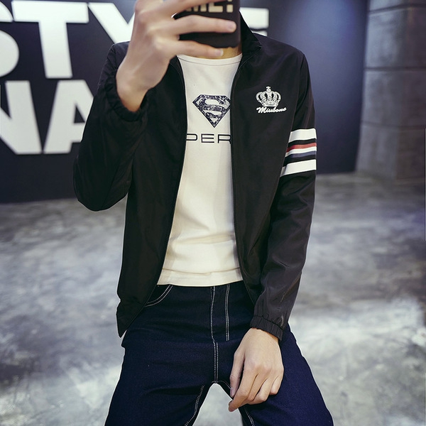 Ανδρικό λεπτό μπουφάν με μακριά μανίκια -  για την άνοιξη και το φθινόπωρο - 4 μοντέλα - άσπρο, μαύρο, κίτρινο και μπλε