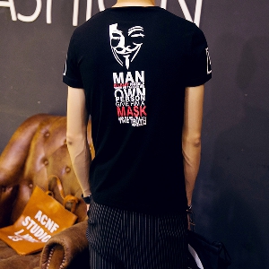 Мъжка тениска с къс ръкав с изображение на маската от филма \'В като вендета\'
