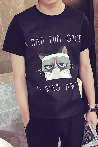 Ανδρικά μαύρο T-shirt με κοντά μανίκια γατάκι εικόνα