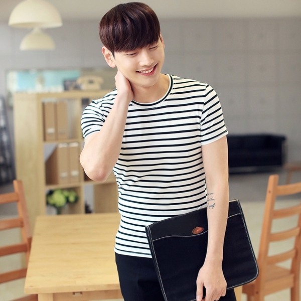 Ανδρών το καλοκαίρι πουκάμισο με κοντά μανίκια - 6 ριγέ μοτίβο