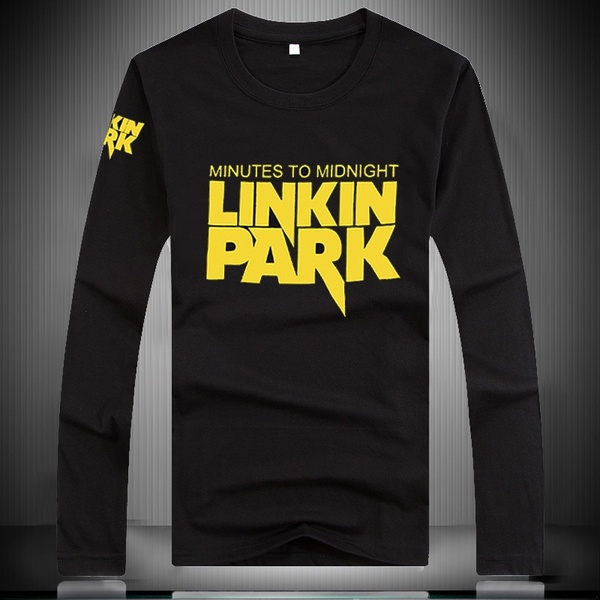 Ανδρικά πουκάμισα με μακριά μανίκια - μαύρο και άσπρο - με επιγραφές των Linkin Park και κορυφαία κινούμενα μοντέλα