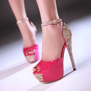 Дамски луксозни сандали със златист и сребрист ток 
