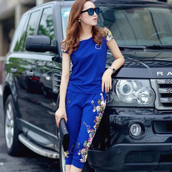 Дамски летен комплект в три цвята - червен , син и тъмно син