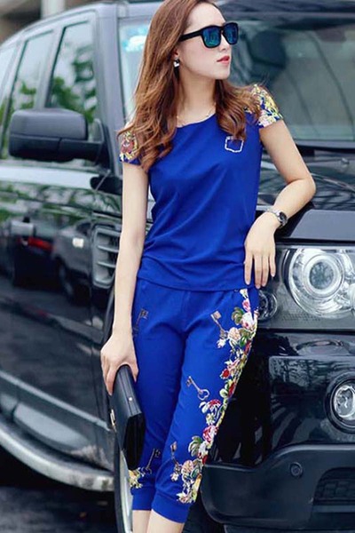 Дамски летен комплект в три цвята - червен , син и тъмно син